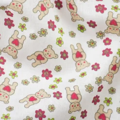 Bambino Giesse Scampoli Tessuti In Cotone>COTONE LEGGERO FIORI E ORSETTI