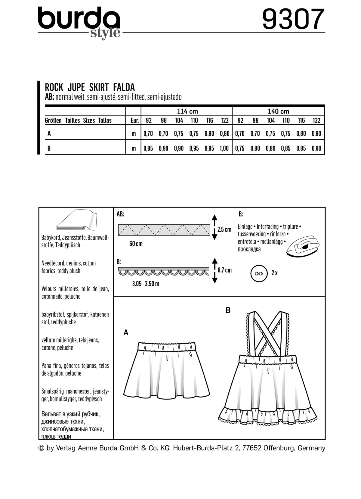 Cartamodelli Burda Neonati|Bambini>Gonna - Gonna scamiciata